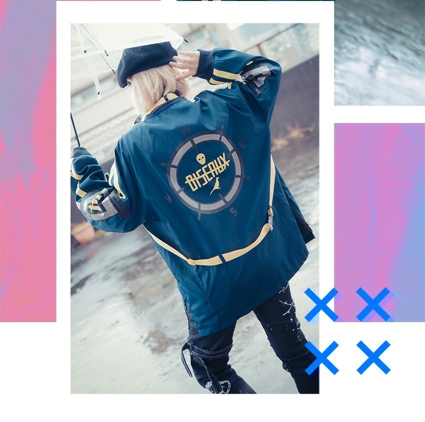 Jillpunkオリジナルお宅アニメ二次コンsoshikiコラボ リョコウバト渡り鳥悲歌羅針盤プリント装着帯ハンティングウィンドウブレーカーゆったりジャケット ユニーセックスメンズ レディー V系 おしゃれ大きいサイズ男女兼用ファッション秋葉系兄系カッコいい