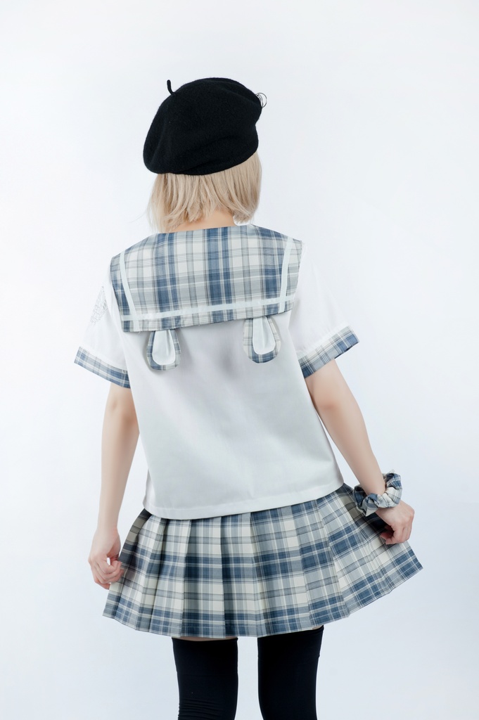 JillpunkオリジナルROCOPUNKO貴族学院王室ロイヤルボタンネックタイ付きクロップド半袖兎耳セーラー水兵服 制服COSPLAYレディースV系 姫系森系ロリータ おしゃれ可愛い萌え