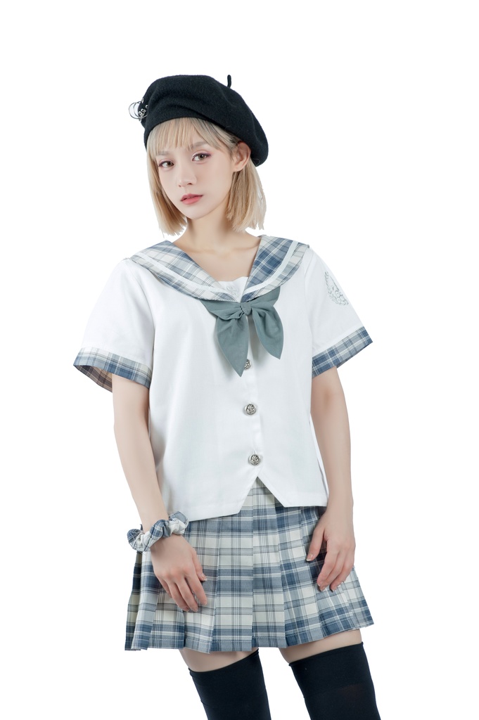 JillpunkオリジナルROCOPUNKO貴族学院王室ロイヤルボタンネックタイ付きクロップド半袖兎耳セーラー水兵服 制服COSPLAYレディースV系 姫系森系ロリータ おしゃれ可愛い萌え