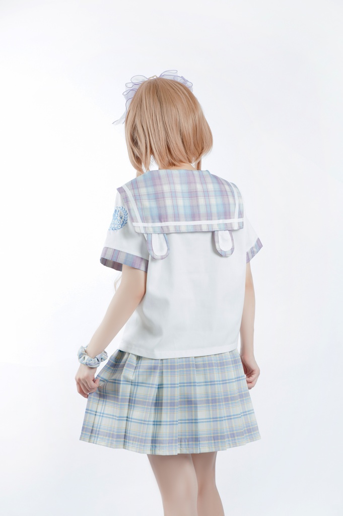 JillpunkオリジナルROCOPUNKO貴族学院王室ロイヤルボタンネックタイ付きクロップド半袖兎耳セーラー水兵服 制服COSPLAYレディースV系 姫系森系ロリータ おしゃれ可愛い萌え