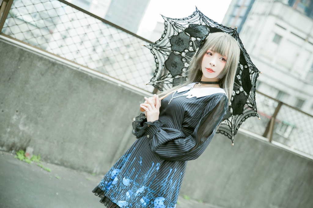 Jillpunkオリジナル二次コン 不思議のお茶会ストライプ柄ネックレス付きワンピースコウモリカラー透け長袖パーティードレス COSPLAYレディースV系 ゴシックロリータ病みカワ原宿秋葉原 おしゃれ姫系可愛い萌え