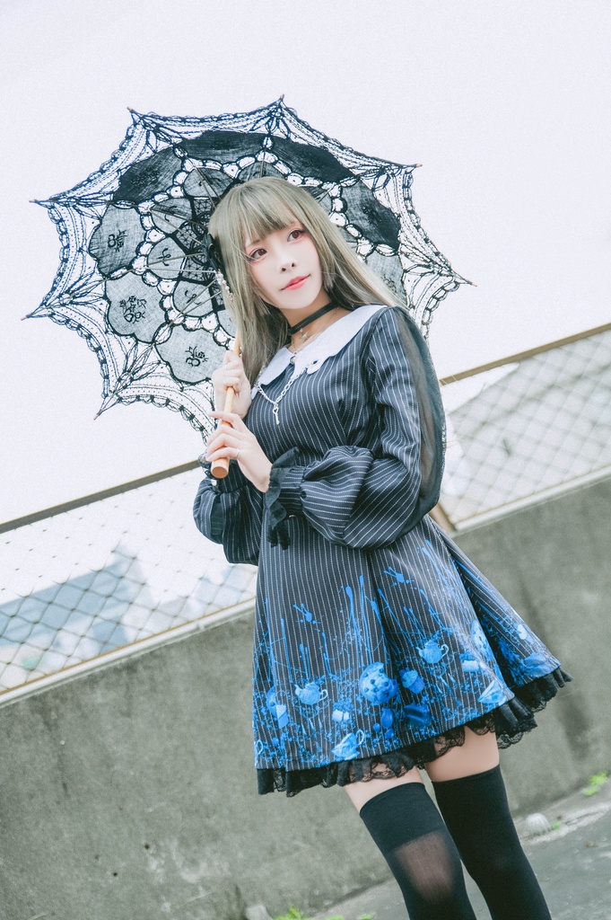 Jillpunkオリジナル二次コン 不思議のお茶会ストライプ柄ネックレス付きワンピースコウモリカラー透け長袖パーティードレス COSPLAYレディースV系 ゴシックロリータ病みカワ原宿秋葉原 おしゃれ姫系可愛い萌え