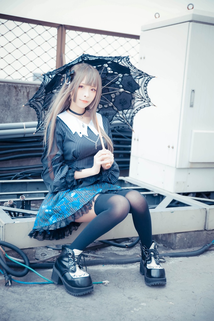 Jillpunkオリジナル二次コン 不思議のお茶会ストライプ柄ネックレス付きワンピースコウモリカラー透け長袖パーティードレス COSPLAYレディースV系 ゴシックロリータ病みカワ原宿秋葉原 おしゃれ姫系可愛い萌え