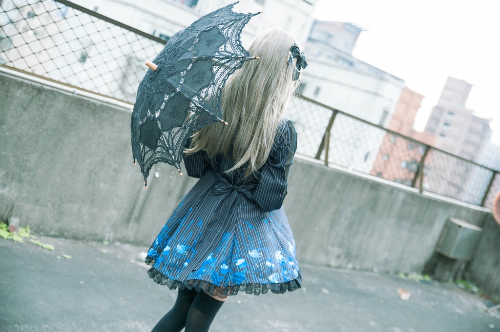 Jillpunkオリジナル二次コン 不思議のお茶会ストライプ柄ネックレス付きワンピースコウモリカラー透け長袖パーティードレス COSPLAYレディースV系 ゴシックロリータ病みカワ原宿秋葉原 おしゃれ姫系可愛い萌え