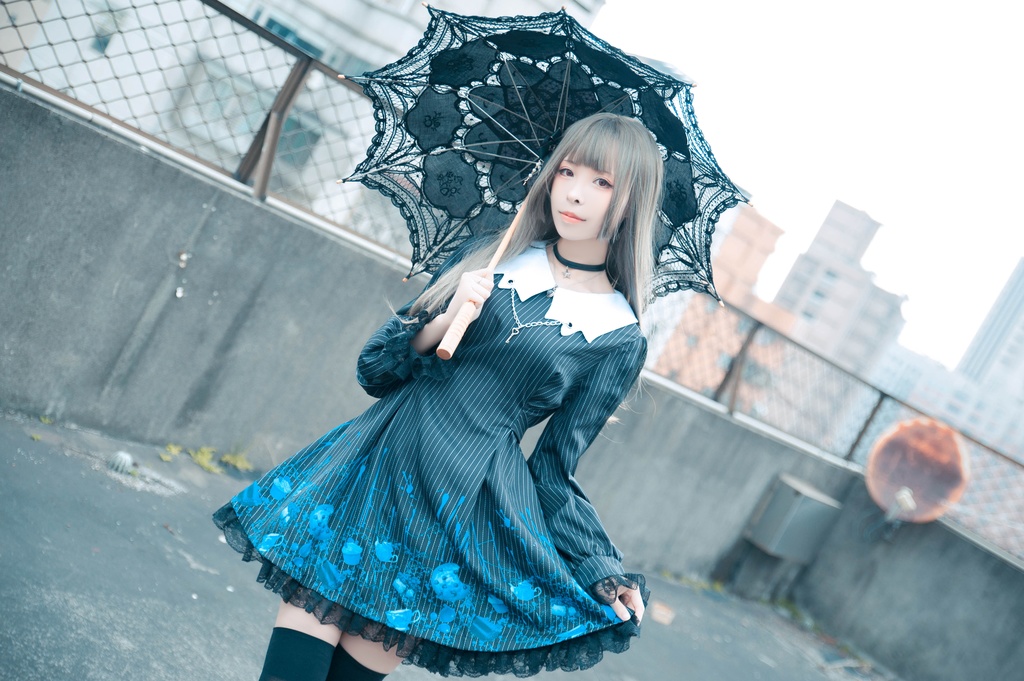 Jillpunkオリジナル二次コン 不思議のお茶会ストライプ柄ネックレス付きワンピースコウモリカラー透け長袖パーティードレス COSPLAYレディースV系 ゴシックロリータ病みカワ原宿秋葉原 おしゃれ姫系可愛い萌え