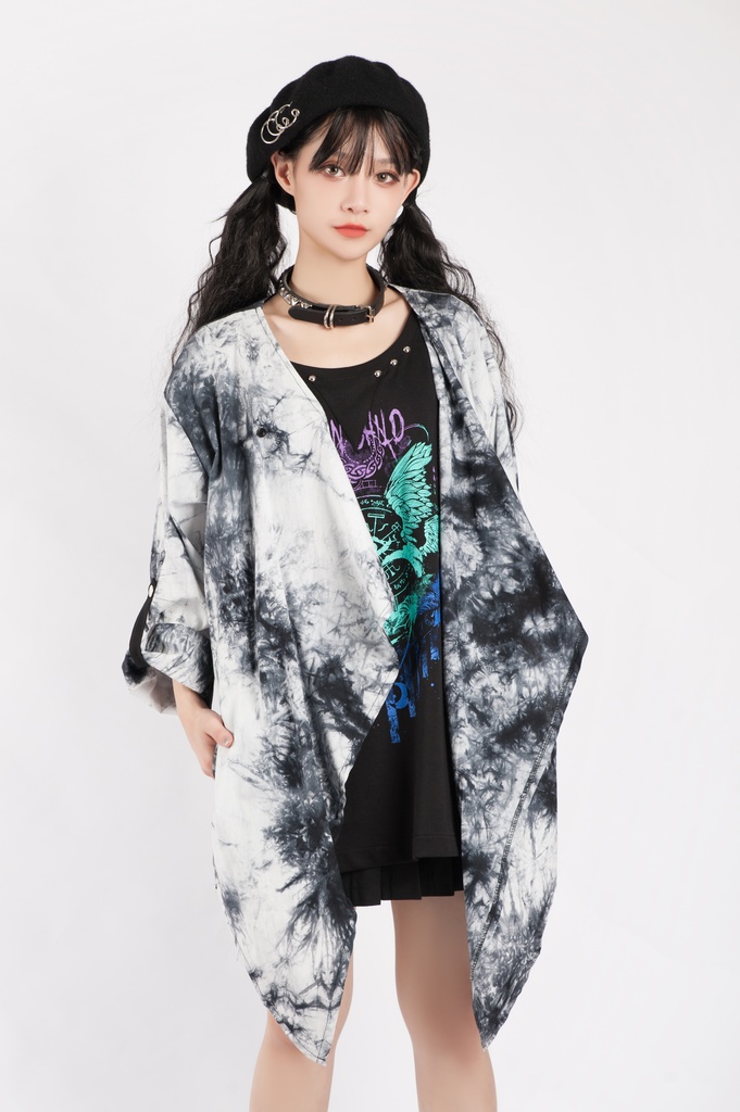 JillpunkオリジナルパンクKERA ムーンライト⋆哀歌朧な月影プリント退廃的ブリーチ重ね着風レイヤードゆったり長袖カットソーTシャツ メンズ レディーズ おしゃれ男女兼用ファッション原宿秋葉系カッコいい