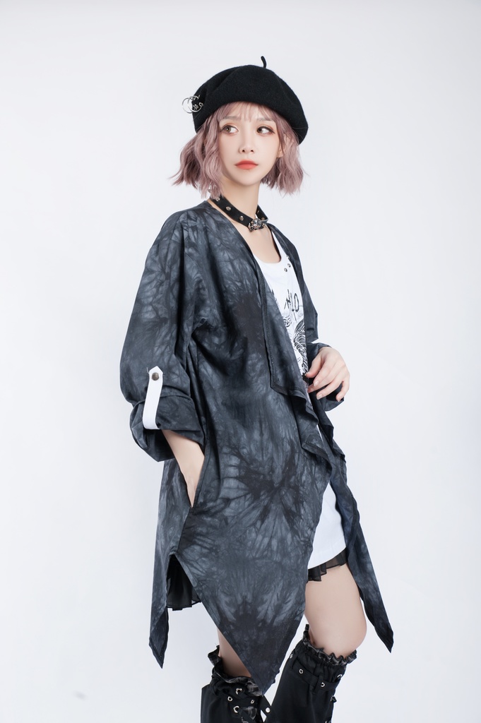 JillpunkオリジナルパンクKERA ムーンライト⋆哀歌朧な月影プリント退廃的ブリーチ重ね着風レイヤードゆったり長袖カットソーTシャツ メンズ レディーズ おしゃれ男女兼用ファッション原宿秋葉系カッコいい