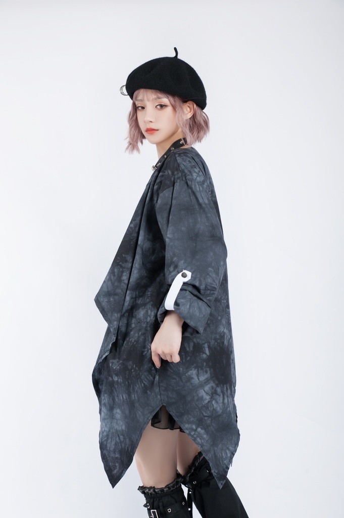 JillpunkオリジナルパンクKERA ムーンライト⋆哀歌朧な月影プリント退廃的ブリーチ重ね着風レイヤードゆったり長袖カットソーTシャツ メンズ レディーズ おしゃれ男女兼用ファッション原宿秋葉系カッコいい