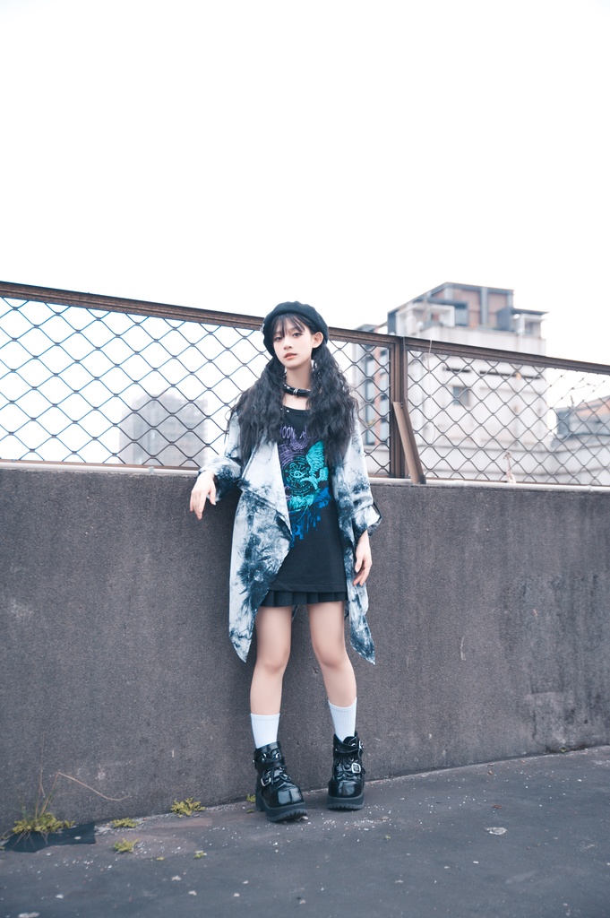 JillpunkオリジナルパンクKERA ムーンライト⋆哀歌朧な月影プリント退廃的ブリーチ重ね着風レイヤードゆったり長袖カットソーTシャツ メンズ レディーズ おしゃれ男女兼用ファッション原宿秋葉系カッコいい