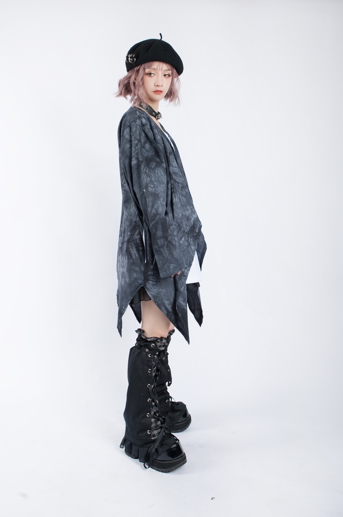 JillpunkオリジナルパンクKERA ムーンライト⋆哀歌朧な月影プリント退廃的ブリーチ重ね着風レイヤードゆったり長袖カットソーTシャツ メンズ レディーズ おしゃれ男女兼用ファッション原宿秋葉系カッコいい