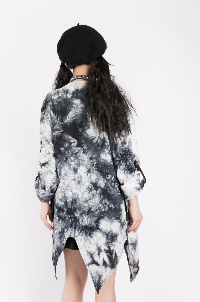 JillpunkオリジナルパンクKERA ムーンライト⋆哀歌朧な月影プリント退廃的ブリーチ重ね着風レイヤードゆったり長袖カットソーTシャツ メンズ レディーズ おしゃれ男女兼用ファッション原宿秋葉系カッコいい