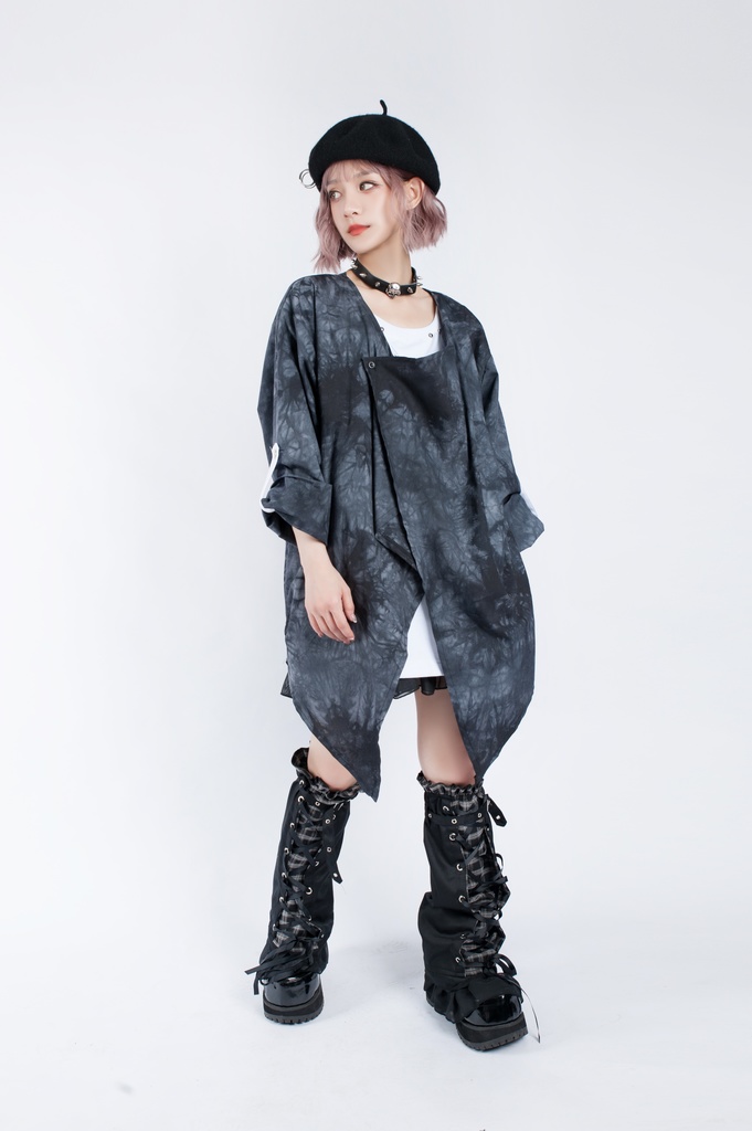 JillpunkオリジナルパンクKERA ムーンライト⋆哀歌朧な月影プリント退廃的ブリーチ重ね着風レイヤードゆったり長袖カットソーTシャツ メンズ レディーズ おしゃれ男女兼用ファッション原宿秋葉系カッコいい