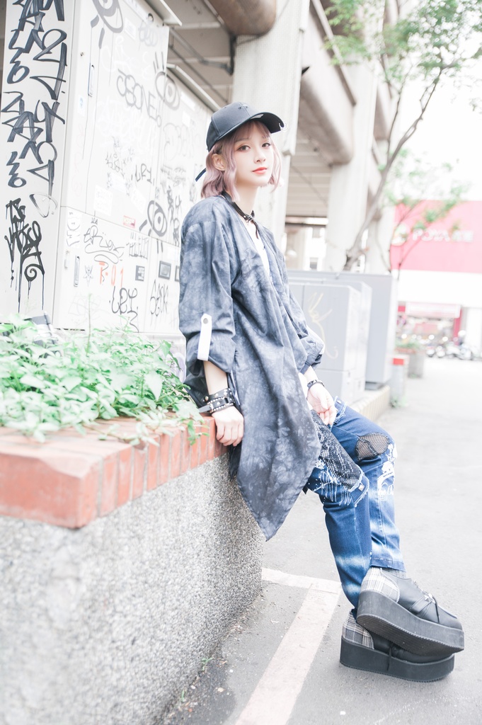 JillpunkオリジナルパンクKERA ムーンライト⋆哀歌朧な月影プリント退廃的ブリーチ重ね着風レイヤードゆったり長袖カットソーTシャツ メンズ レディーズ おしゃれ男女兼用ファッション原宿秋葉系カッコいい