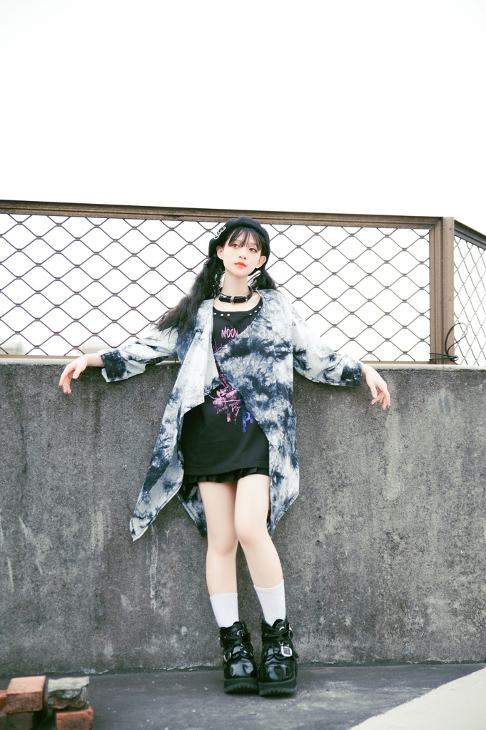 JillpunkオリジナルパンクKERA ムーンライト⋆哀歌朧な月影プリント退廃的ブリーチ重ね着風レイヤードゆったり長袖カットソーTシャツ メンズ レディーズ おしゃれ男女兼用ファッション原宿秋葉系カッコいい