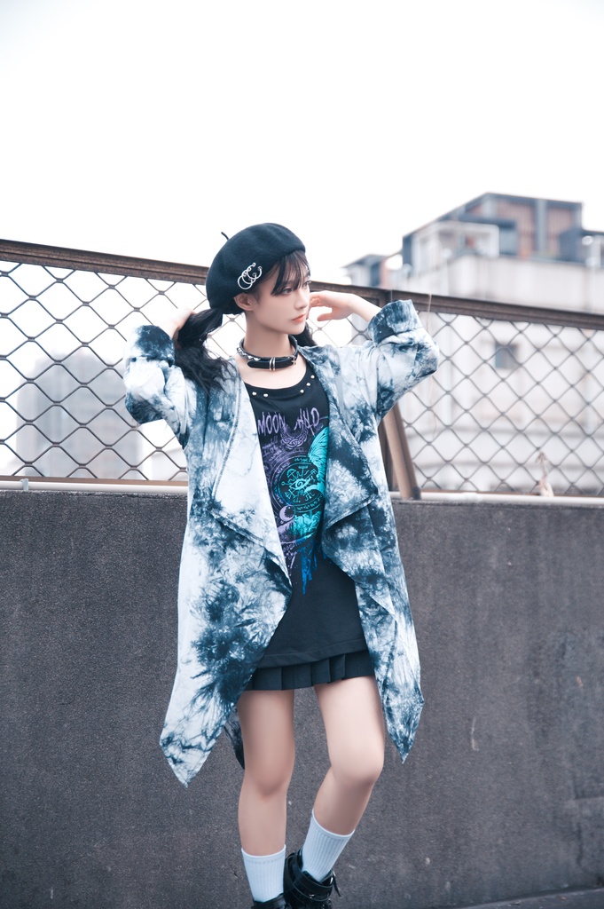 JillpunkオリジナルパンクKERA ムーンライト⋆哀歌朧な月影プリント退廃的ブリーチ重ね着風レイヤードゆったり長袖カットソーTシャツ メンズ レディーズ おしゃれ男女兼用ファッション原宿秋葉系カッコいい