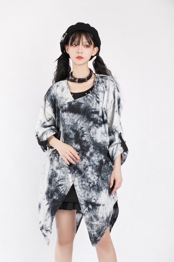 JillpunkオリジナルパンクKERA ムーンライト⋆哀歌朧な月影プリント退廃的ブリーチ重ね着風レイヤードゆったり長袖カットソーTシャツ メンズ レディーズ おしゃれ男女兼用ファッション原宿秋葉系カッコいい