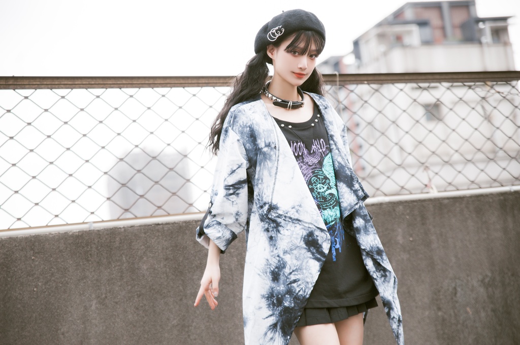 JillpunkオリジナルパンクKERA ムーンライト⋆哀歌朧な月影プリント退廃的ブリーチ重ね着風レイヤードゆったり長袖カットソーTシャツ メンズ レディーズ おしゃれ男女兼用ファッション原宿秋葉系カッコいい