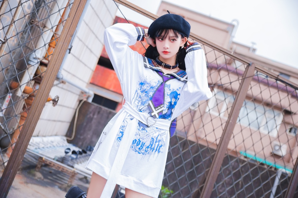 Jillpunkオリジナル二次コン 暗闇の童話セーラー長袖兎耳水兵服ネックタイベルト付きチュニックワンピース サイドスリットドレスタータンチェック柄 COSPLAYレディースV系 病みカワ原宿秋葉系 おしゃれ地雷系可愛い萌え