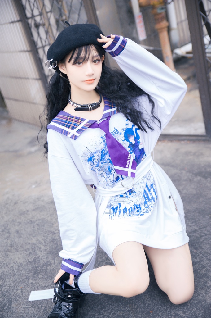 Jillpunkオリジナル二次コン 暗闇の童話セーラー長袖兎耳水兵服ネックタイベルト付きチュニックワンピース サイドスリットドレスタータンチェック柄 COSPLAYレディースV系 病みカワ原宿秋葉系 おしゃれ地雷系可愛い萌え