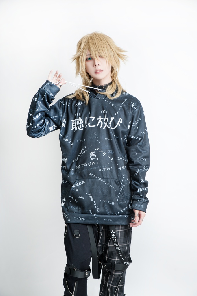 JillpunkオリジナルパンクKERA 偽日本語聴に放ぴ=冗談言うな超かわいいお宅顔文字仮名フルプリントゆったり長袖スウェットパーカーフード付き メンズ レディー V系 おしゃれ大きいサイズ男女兼用ファッション秋葉系