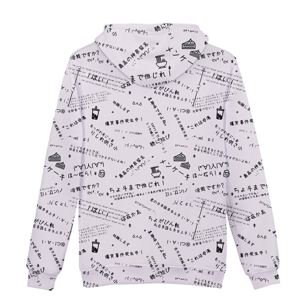 JillpunkオリジナルパンクKERA 偽日本語ほ~搭ら乾杯ら超かわいいお宅顔文字仮名フルプリントゆったり長袖スウェットパーカーフード付き メンズ レディー V系 おしゃれ大きいサイズ男女兼用ファッション秋葉系
