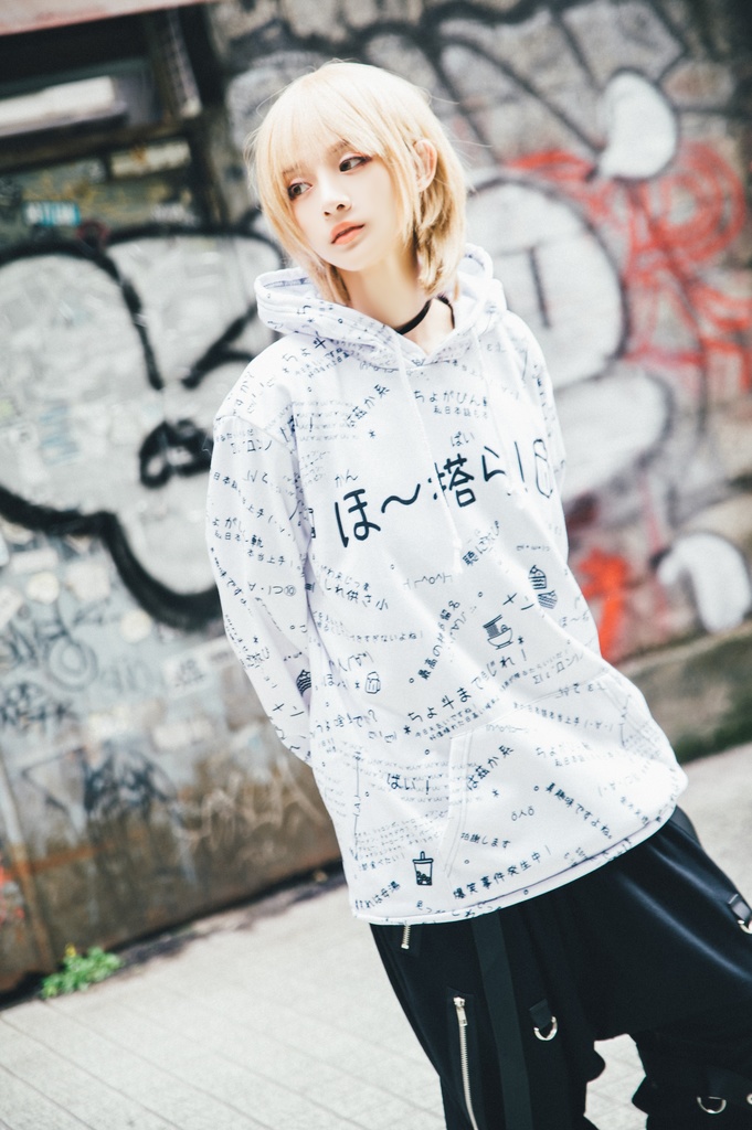 JillpunkオリジナルパンクKERA 偽日本語ほ~搭ら乾杯ら超かわいいお宅顔文字仮名フルプリントゆったり長袖スウェットパーカーフード付き メンズ レディー V系 おしゃれ大きいサイズ男女兼用ファッション秋葉系