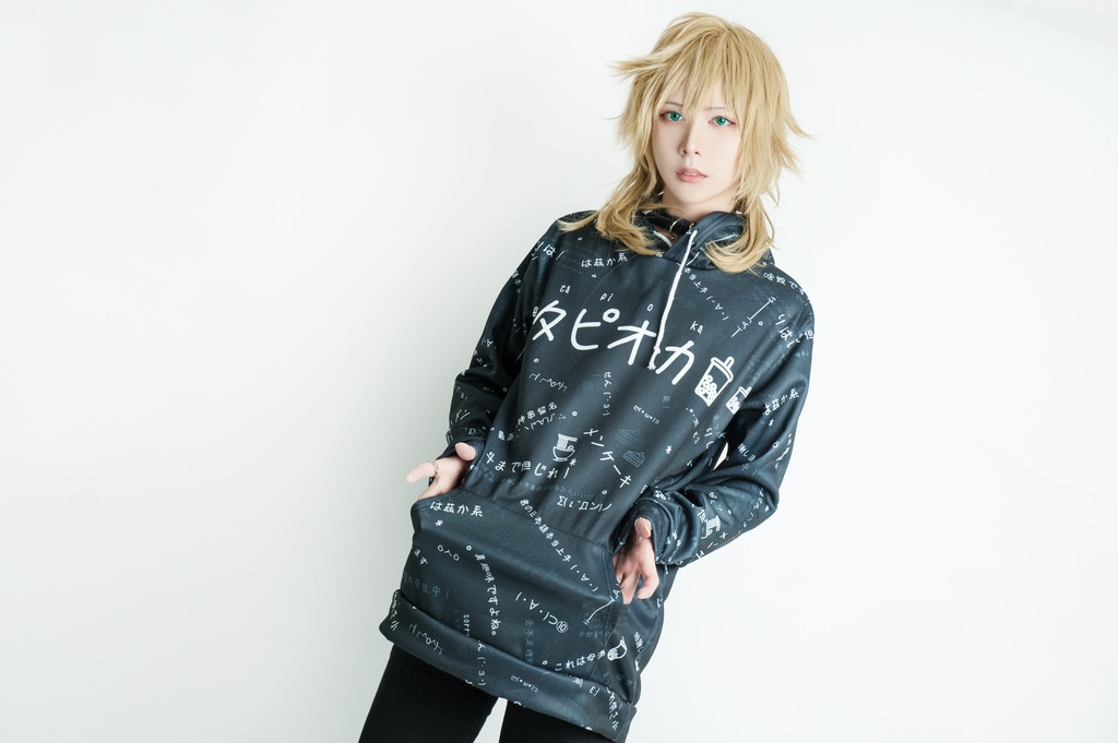 JillpunkオリジナルパンクKERA 偽日本語タピオカ珍珠奶茶超かわいいお宅顔文字仮名フルプリントゆったり長袖スウェットパーカーフード付き メンズ レディー V系 おしゃれ大きいサイズ男女兼用ファッション秋葉系