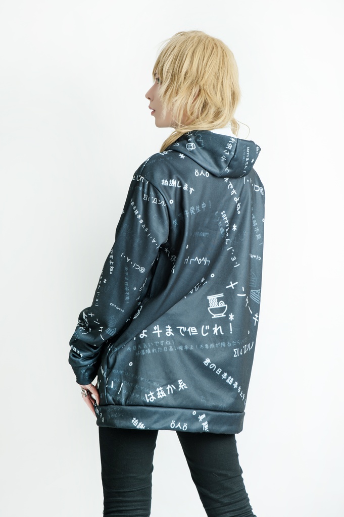 JillpunkオリジナルパンクKERA 偽日本語タピオカ珍珠奶茶超かわいいお宅顔文字仮名フルプリントゆったり長袖スウェットパーカーフード付き メンズ レディー V系 おしゃれ大きいサイズ男女兼用ファッション秋葉系