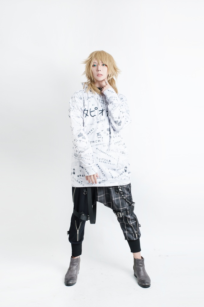 JillpunkオリジナルパンクKERA 偽日本語タピオカ珍珠奶茶超かわいいお宅顔文字仮名フルプリントゆったり長袖スウェットパーカーフード付き メンズ レディー V系 おしゃれ大きいサイズ男女兼用ファッション秋葉系