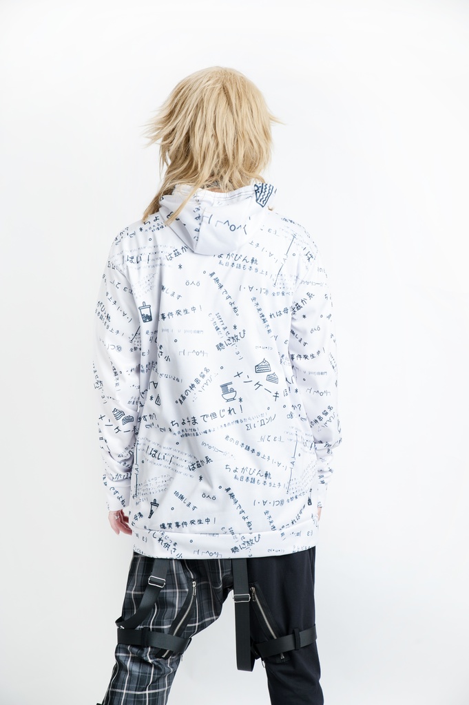 JillpunkオリジナルパンクKERA 偽日本語タピオカ珍珠奶茶超かわいいお宅顔文字仮名フルプリントゆったり長袖スウェットパーカーフード付き メンズ レディー V系 おしゃれ大きいサイズ男女兼用ファッション秋葉系