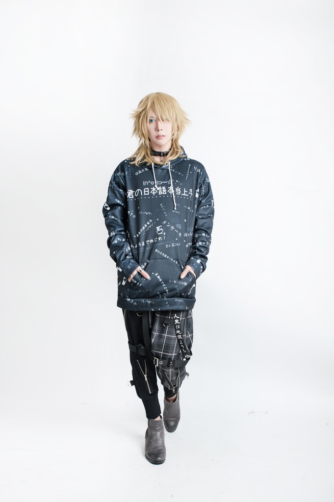 JillpunkオリジナルパンクKERA 偽日本語君の日本語本当上手超かわいいお宅顔文字仮名フルプリントゆったり長袖スウェットパーカーフード付き メンズ レディー V系 おしゃれ大きいサイズ男女兼用ファッション秋葉系