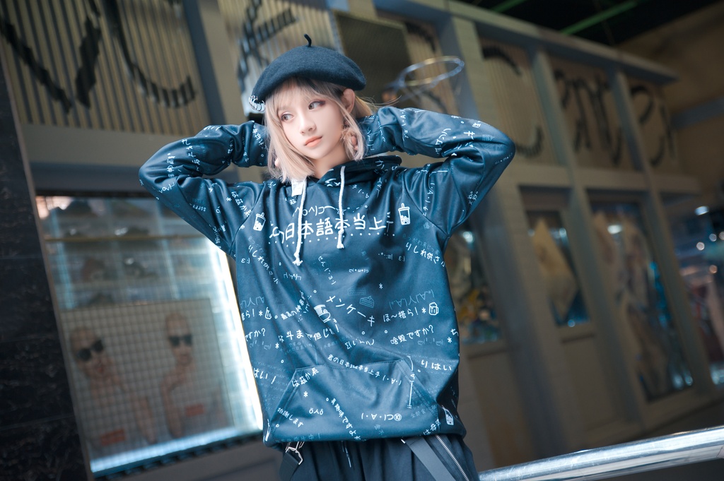 JillpunkオリジナルパンクKERA 偽日本語君の日本語本当上手超かわいいお宅顔文字仮名フルプリントゆったり長袖スウェットパーカーフード付き メンズ レディー V系 おしゃれ大きいサイズ男女兼用ファッション秋葉系