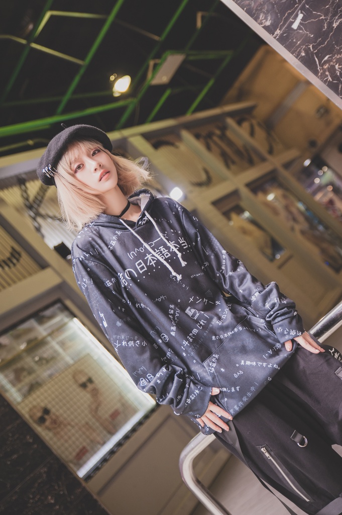 JillpunkオリジナルパンクKERA 偽日本語君の日本語本当上手超かわいいお宅顔文字仮名フルプリントゆったり長袖スウェットパーカーフード付き メンズ レディー V系 おしゃれ大きいサイズ男女兼用ファッション秋葉系