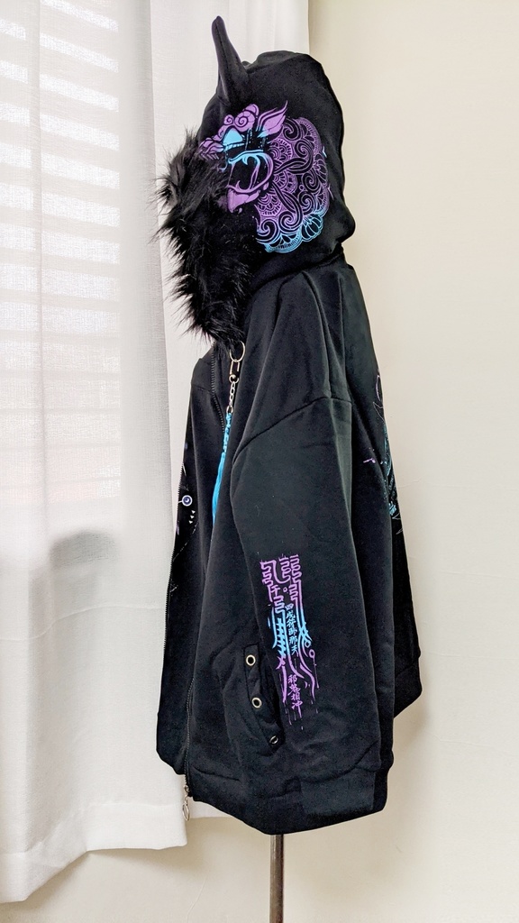 Jillpunkオリジナル中華風退魔唐獅子鎮宅霊符チャイナ吉祥結びタッセル装身具長袖ゆったりフェイクファー猫耳裏起毛パーカージャケット メンズ レディー おしゃれ大きいサイズ男女兼用ファッション秋葉系カッコいい兄系