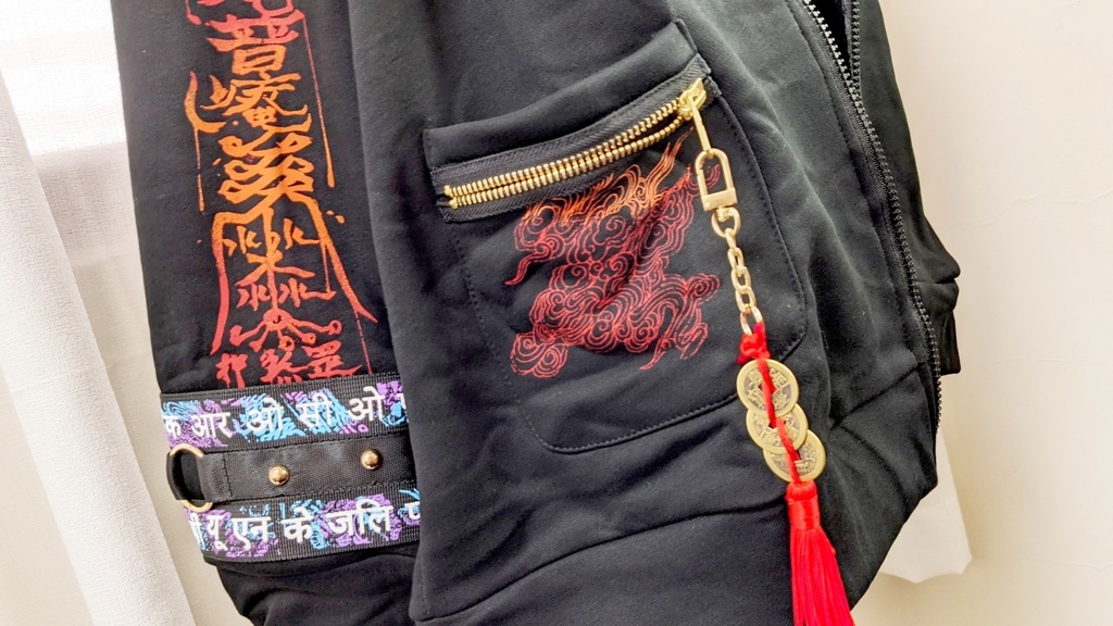 Jillpunkオリジナル中華風退魔唐獅子鎮宅霊符チャイナ吉祥結びタッセル装身具長袖ゆったりフェイクファー猫耳裏起毛パーカージャケット メンズ レディー おしゃれ大きいサイズ男女兼用ファッション秋葉系カッコいい兄系