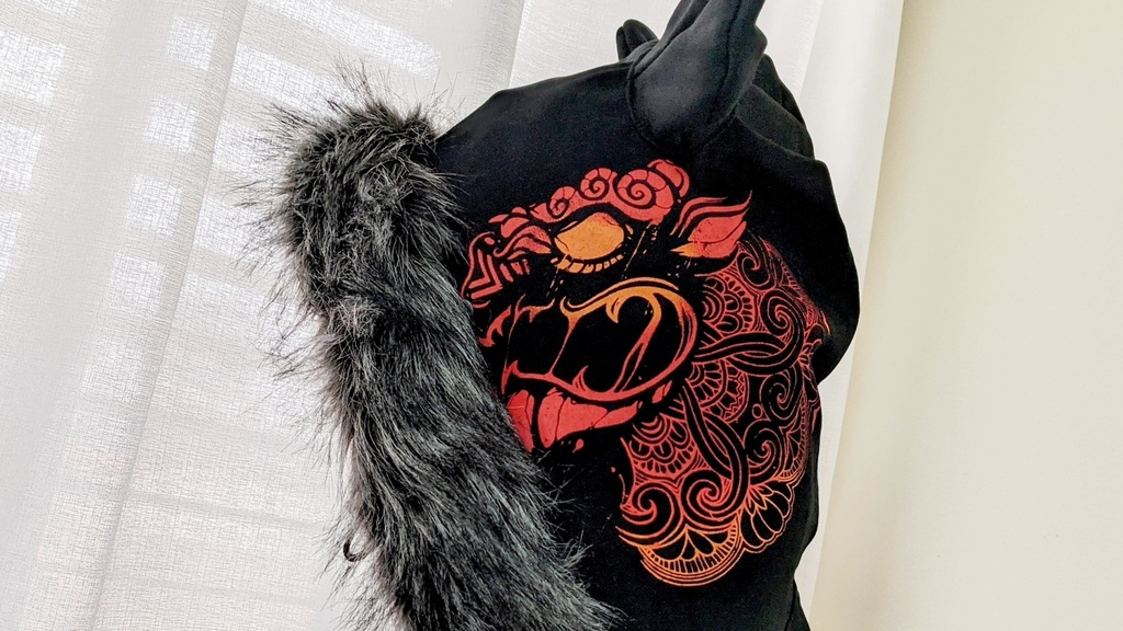 Jillpunkオリジナル中華風退魔唐獅子鎮宅霊符チャイナ吉祥結びタッセル装身具長袖ゆったりフェイクファー猫耳裏起毛パーカージャケット メンズ レディー おしゃれ大きいサイズ男女兼用ファッション秋葉系カッコいい兄系