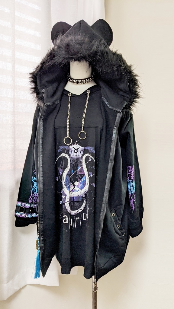 Jillpunkオリジナル中華風退魔唐獅子鎮宅霊符チャイナ吉祥結びタッセル装身具長袖ゆったりフェイクファー猫耳裏起毛パーカージャケット メンズ レディー おしゃれ大きいサイズ男女兼用ファッション秋葉系カッコいい兄系