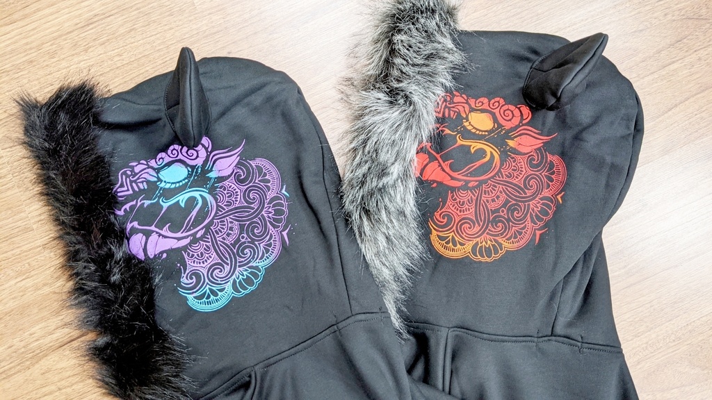 Jillpunkオリジナル中華風退魔唐獅子鎮宅霊符チャイナ吉祥結びタッセル装身具長袖ゆったりフェイクファー猫耳裏起毛パーカージャケット メンズ レディー おしゃれ大きいサイズ男女兼用ファッション秋葉系カッコいい兄系