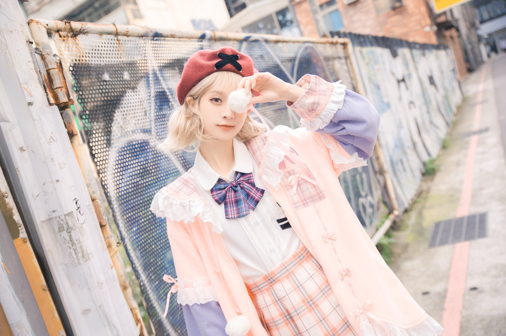 Jillpunkオリジナルアニメファンタジー風船ガムうさぎ兎耳セーラー水兵服タータン柄フリルポンポン付きゆったり長袖ジャケット レディー V系 おしゃれファッション可愛い秋葉系萌え二次コン姫系森系ロリータ