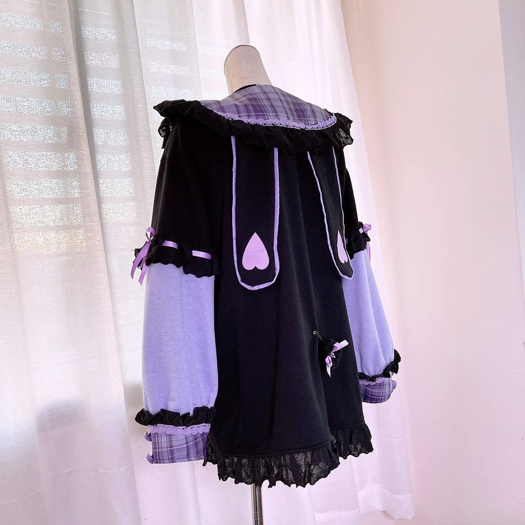 Jillpunkオリジナルアニメファンタジー風船ガムうさぎ兎耳セーラー水兵服タータン柄フリルポンポン付きゆったり長袖ジャケット レディー V系 おしゃれファッション可愛い秋葉系萌え二次コン姫系森系ロリータ