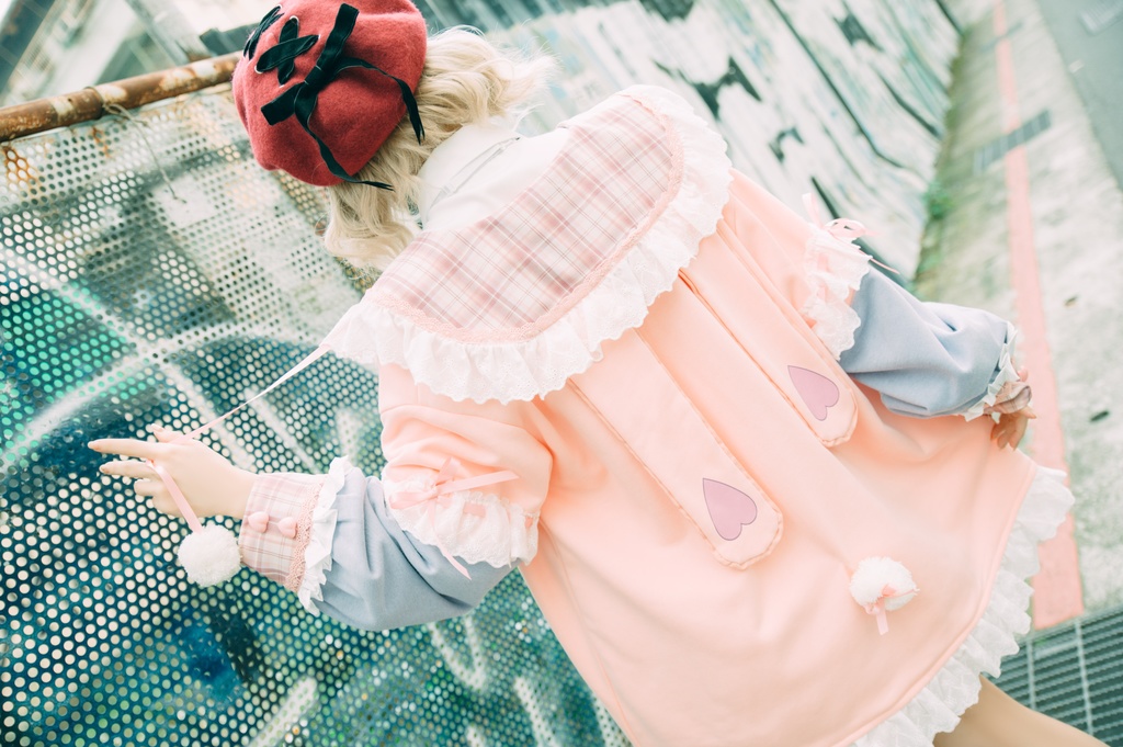 Jillpunkオリジナルアニメファンタジー風船ガムうさぎ兎耳セーラー水兵服タータン柄フリルポンポン付きゆったり長袖ジャケット レディー V系 おしゃれファッション可愛い秋葉系萌え二次コン姫系森系ロリータ