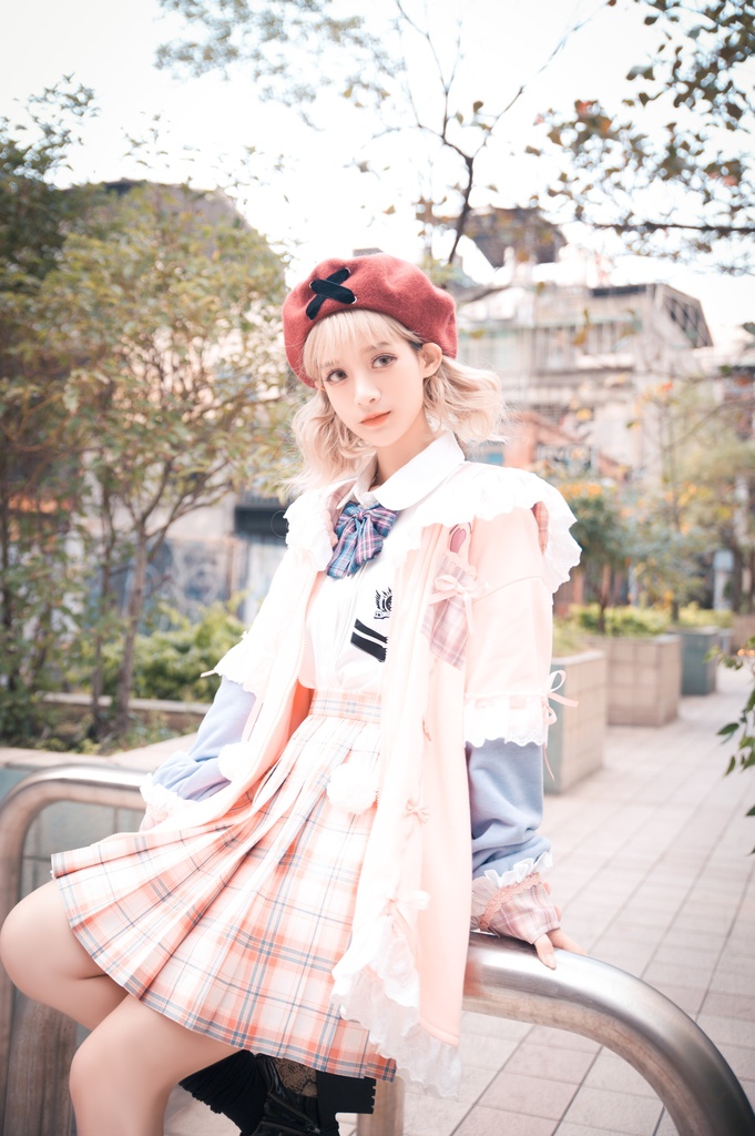 Jillpunkオリジナルアニメファンタジー風船ガムうさぎ兎耳セーラー水兵服タータン柄フリルポンポン付きゆったり長袖ジャケット レディー V系 おしゃれファッション可愛い秋葉系萌え二次コン姫系森系ロリータ