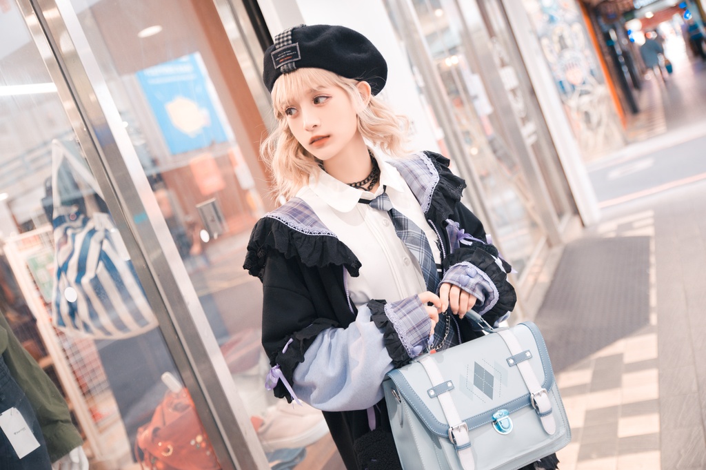 Jillpunkオリジナルアニメファンタジー風船ガムうさぎ兎耳セーラー水兵服タータン柄フリルポンポン付きゆったり長袖ジャケット レディー V系 おしゃれファッション可愛い秋葉系萌え二次コン姫系森系ロリータ