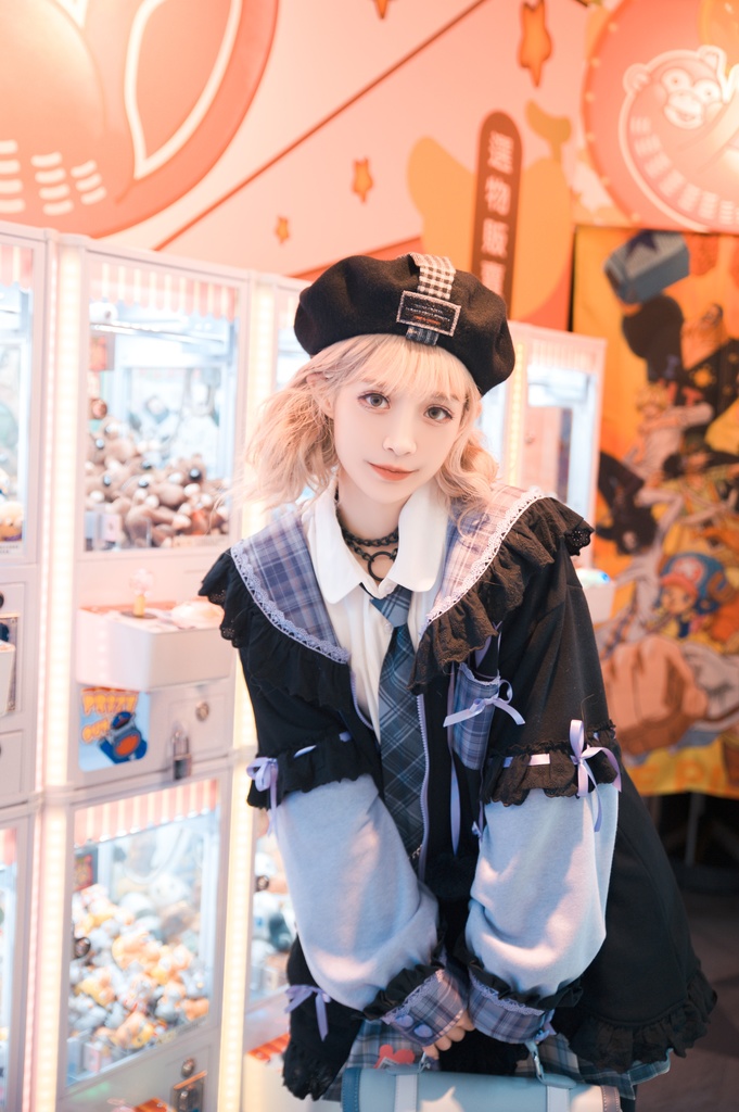 Jillpunkオリジナルアニメファンタジー風船ガムうさぎ兎耳セーラー水兵服タータン柄フリルポンポン付きゆったり長袖ジャケット レディー V系 おしゃれファッション可愛い秋葉系萌え二次コン姫系森系ロリータ