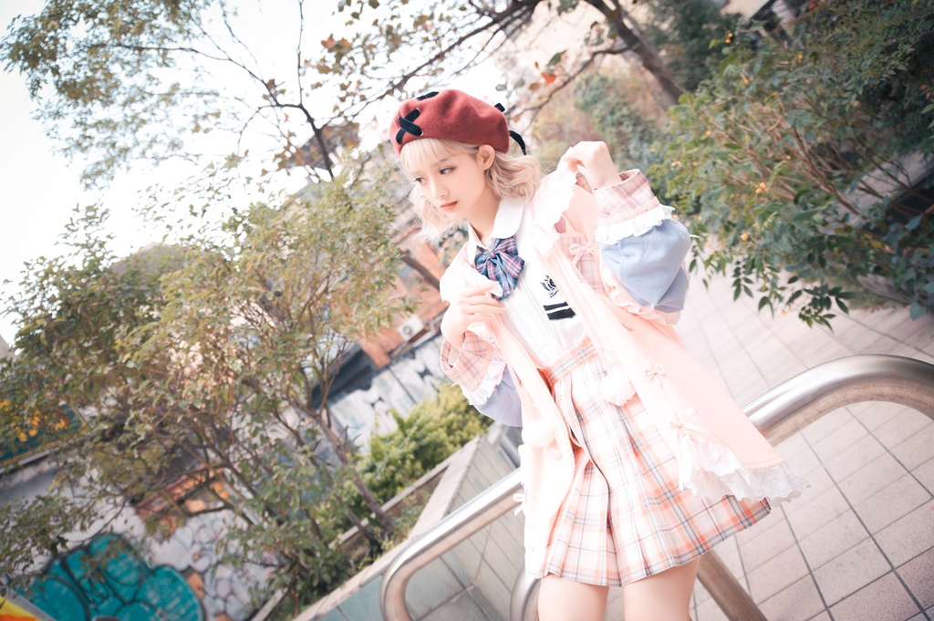 Jillpunkオリジナルアニメファンタジー風船ガムうさぎ兎耳セーラー水兵服タータン柄フリルポンポン付きゆったり長袖ジャケット レディー V系 おしゃれファッション可愛い秋葉系萌え二次コン姫系森系ロリータ