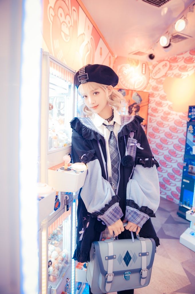 Jillpunkオリジナルアニメファンタジー風船ガムうさぎ兎耳セーラー水兵服タータン柄フリルポンポン付きゆったり長袖ジャケット レディー V系 おしゃれファッション可愛い秋葉系萌え二次コン姫系森系ロリータ