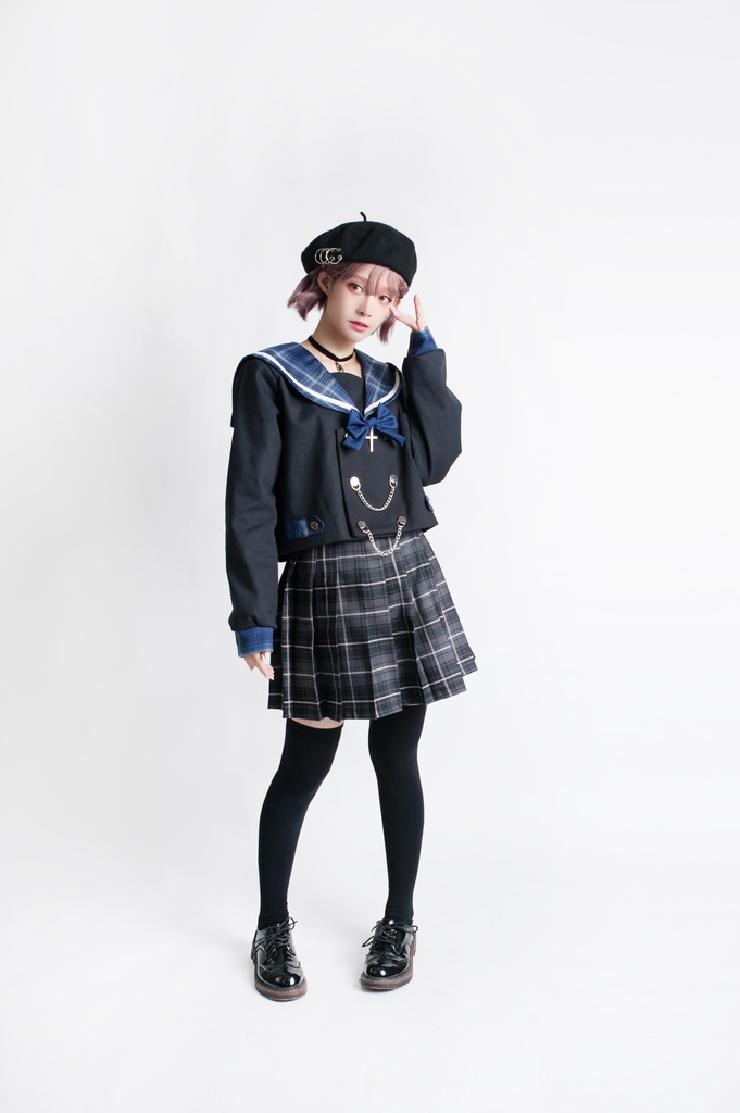 JillpunkオリジナルROCOPUNKO貴族学院ダブルブレストボタンチェーンネックタイ付きクロップドセーラー水兵服 制服COSPLAYレディースV系 姫系森系ロリータ おしゃれ可愛い萌え