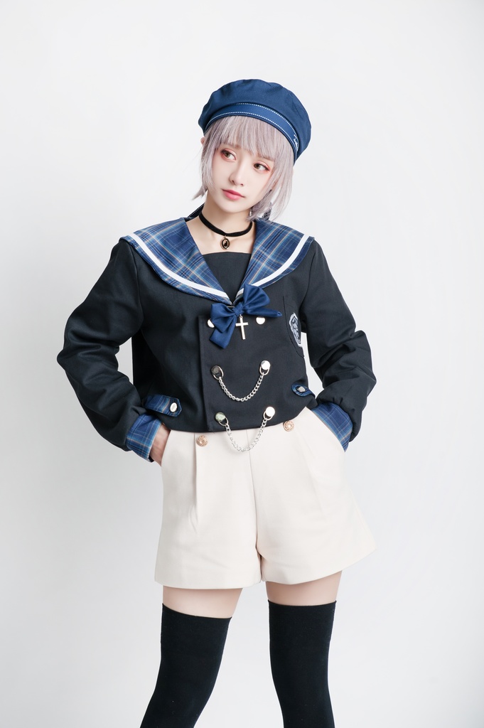JillpunkオリジナルROCOPUNKO貴族学院ダブルブレストボタンチェーンネックタイ付きクロップドセーラー水兵服 制服COSPLAYレディースV系 姫系森系ロリータ おしゃれ可愛い萌え