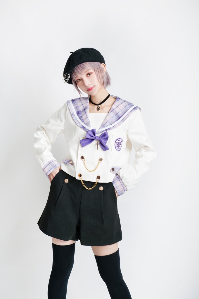 JillpunkオリジナルROCOPUNKO貴族学院ダブルブレストボタンチェーンネックタイ付きクロップドセーラー水兵服 制服COSPLAYレディースV系 姫系森系ロリータ おしゃれ可愛い萌え