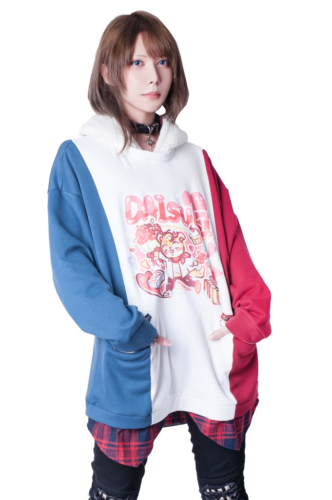 Jillpunkオリジナルお宅可愛い不良高校 独身愛玩犬イヌ耳タータン裏地裏起毛レイヤードゆったりパーカーメンズ レディー V系 おしゃれ大きいサイズ男女兼用ファッション秋葉系萌え犬系